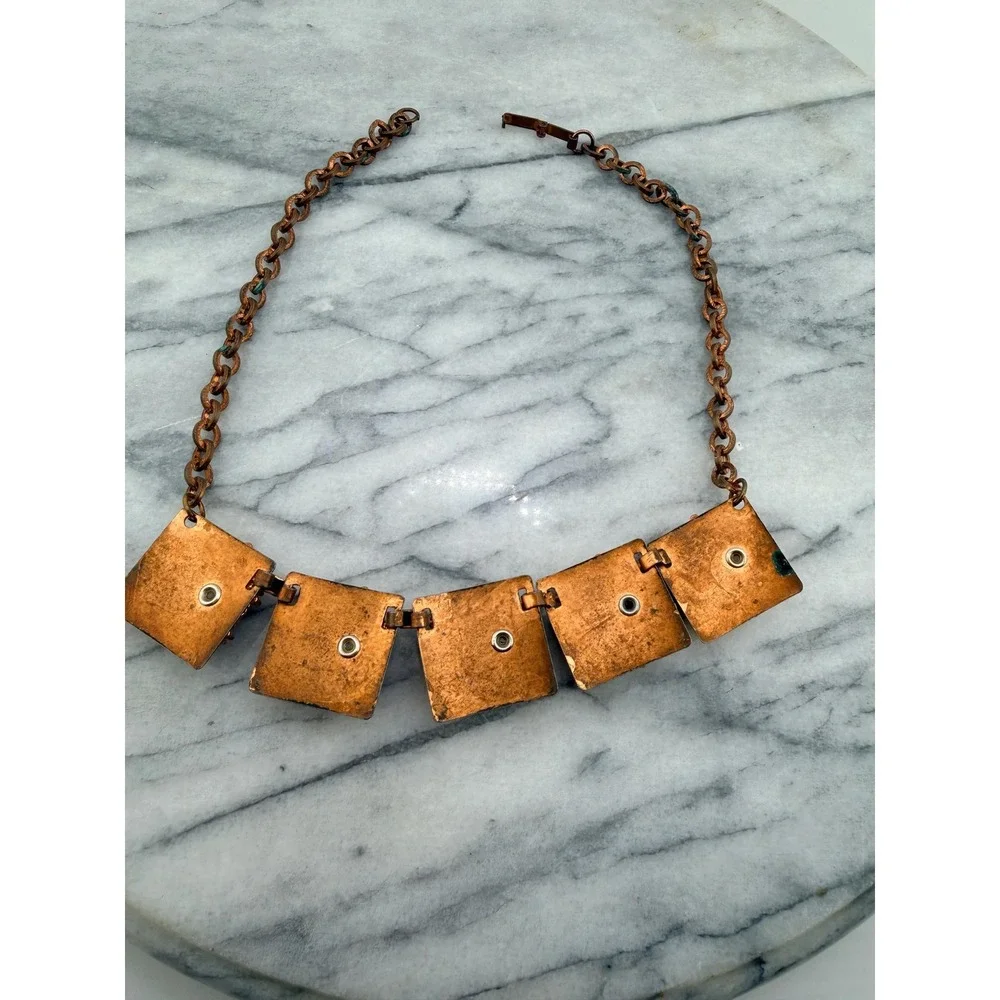 1950s Copper Tone Celestial Bib Necklace Black Confetti Lucite Moons, Whimsigoth - Picture 12 of 15